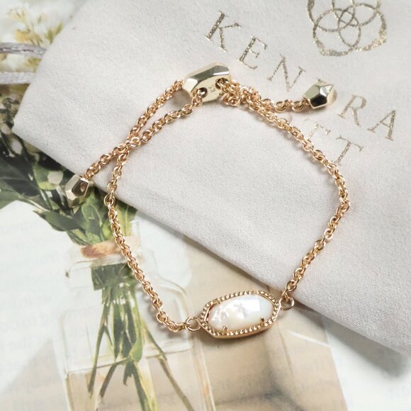 Kendra Scott Elaina Gold Ivory Pearl Adjustable Chain Bracelet - Picture 2 of 2